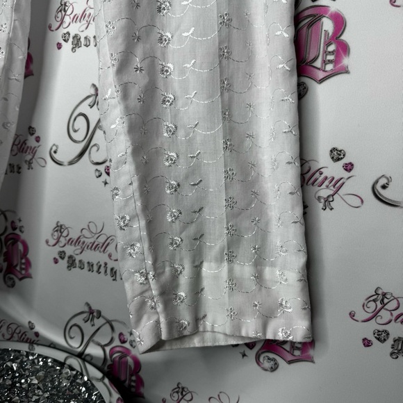 Pants floral embroidered white lounge flowy lounge lightweight flowers shimmer - Picture 9 of 9